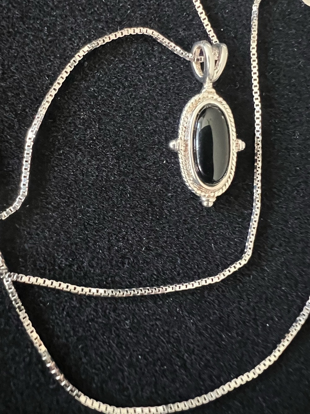 🇮🇹Vintage Italian 925 Sterling Silver Black Onyx Necklace & Earrings Set In Box